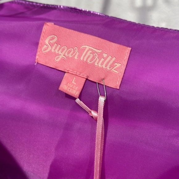 Sugar Thrillz Barbie Let go party metallic purple bow set skirt & crop top large - Picture 5 of 9